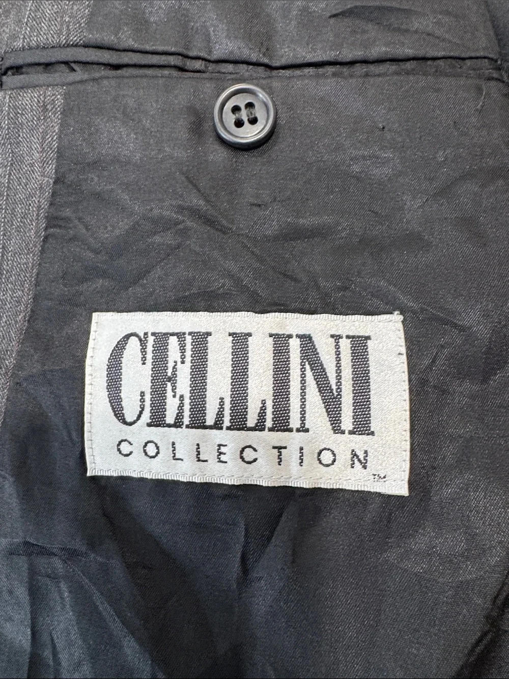 Cellini Collection Vintage Double-Breasted Gray Pinstripe Blazer